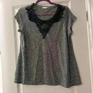 Medium Westport striped top with black embroidered